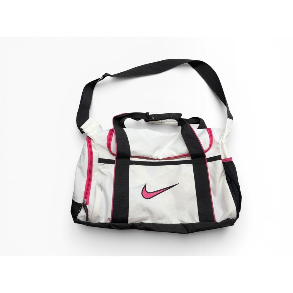 Nike Duffel Bag White Black Pink Swoosh Gym Travel Sporty Shoulder Bag